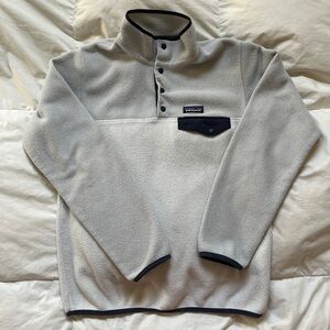 Patagonia Synchilla Snap Fleece Oatmeal Gray Blue Trim